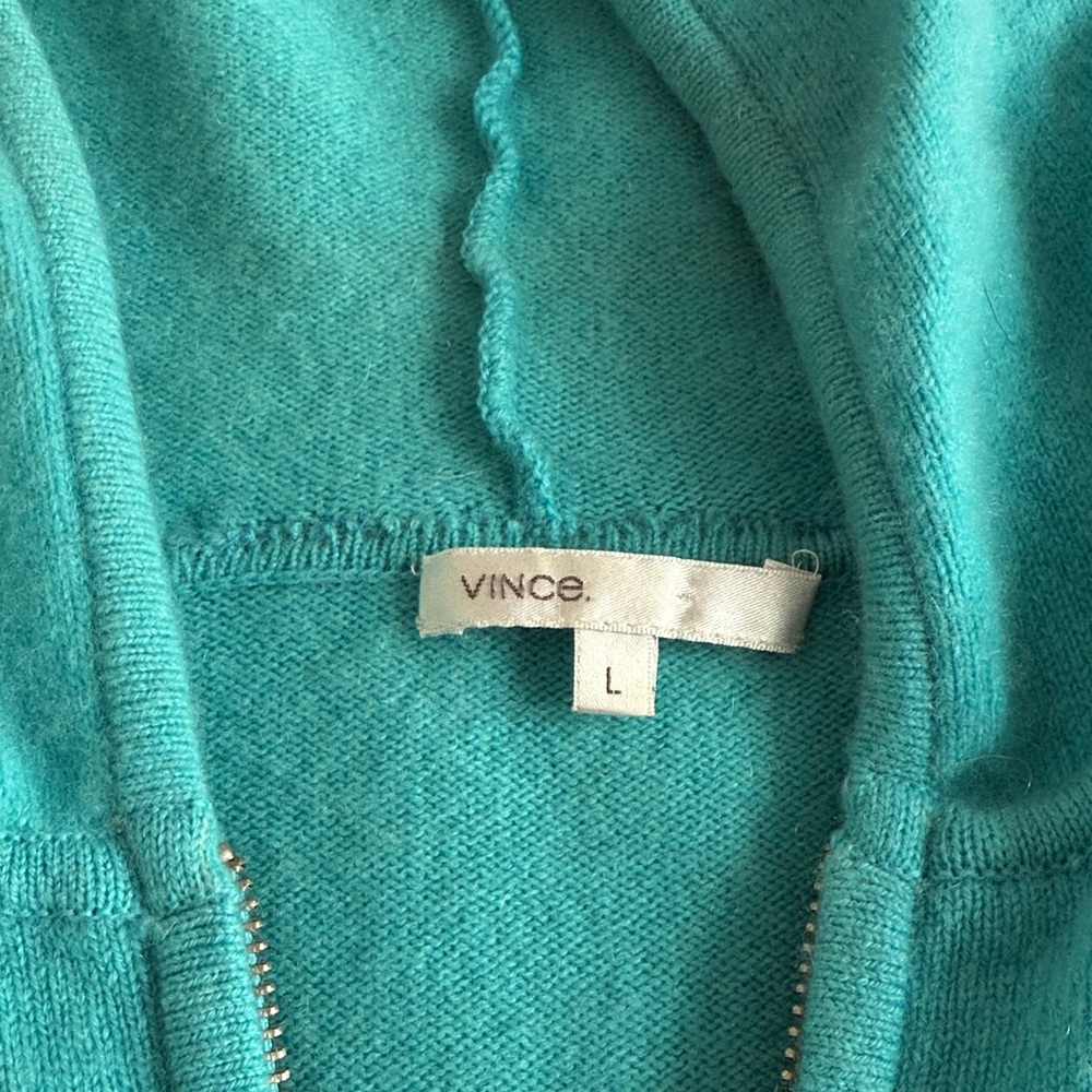 Vince Turquoise Cashmere Zip-Up Hoodie Cardigan - Picture 2 of 5
